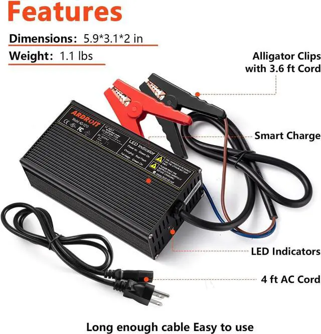 Alt view image 3 of 7 - 14.6V 10A Lithium Battery Charger 12V LiFePO4 Battery Charger AC-DC Smart Charger with LED Indicator Special for LiFePO4 Deep Cycle Rechargeable Batteries of Boat, RV
