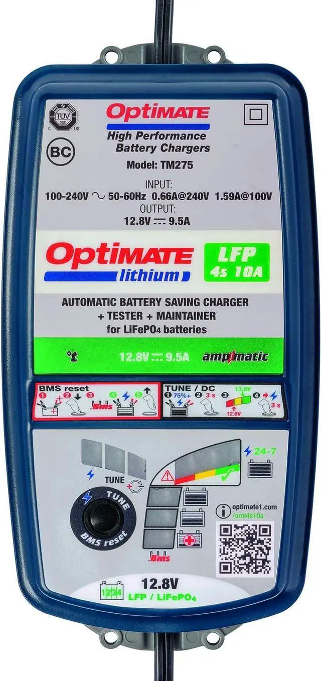 Alt view image 3 of 4 - Tecmate Optimate Lithium 4s 10A, TM-275v2, 10-Step 12.8V 10A Sealed Battery Saving Charger & maintainer