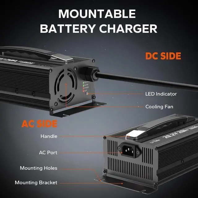 Alt view image 3 of 7 - 29.2V 20A LiFePO4 Battery Charger Designed for 24 Volt LiFePO4 Battery, 4 Built-in Safety Protections, Support 0V Charging Function to Reactivate or Repair Long-unused Battery