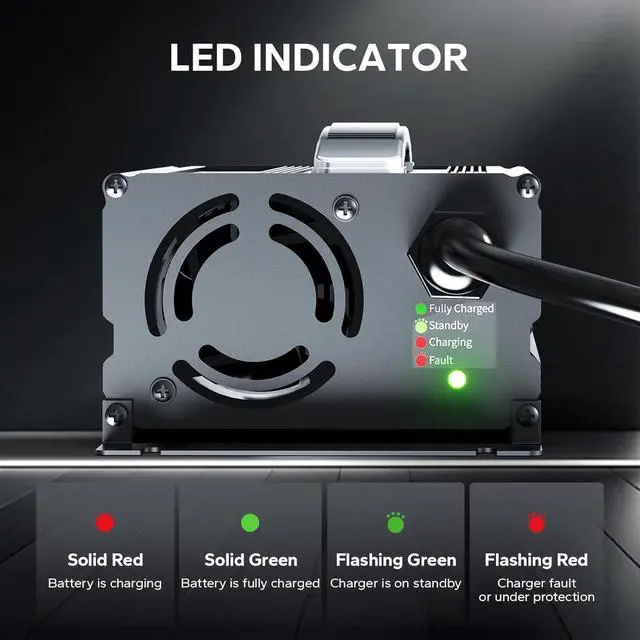 Alt view image 6 of 7 - 29.2V 20A LiFePO4 Battery Charger Designed for 24 Volt LiFePO4 Battery, 4 Built-in Safety Protections, Support 0V Charging Function to Reactivate or Repair Long-unused Battery