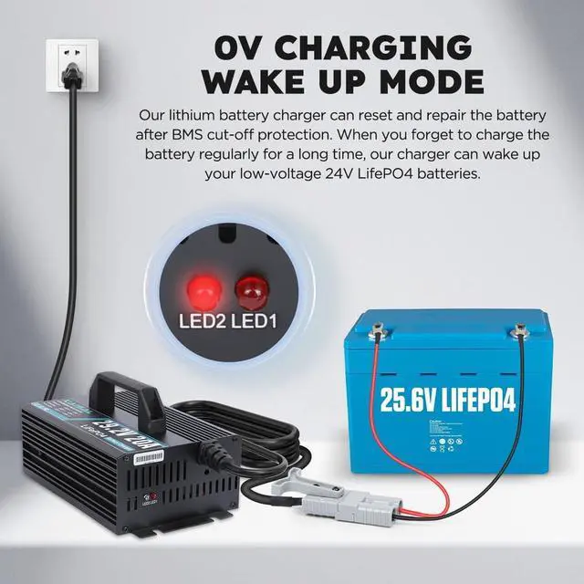 Alt view image 6 of 7 - 24V 20A Lithium Battery Charger 29.2V LiFePO4 Battery Charger 24 Volt Lithium Charger 0V Wake Up LiFePO4 Charger with Indicators, 2 Connectors for 25.6V LiFePO4 Battery of RV, Boat,Truck,Marine, Solar