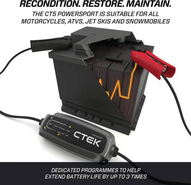 Alt view image 5 of 7 - CT5, 12V Automotive Battery Charger for Auto, Motorcycle, ATV, Snowmobile - Battery Trickle Charger and Battery Maintainer - Charges Lead-Acid and Lithium Ion (12V LiFePO4) Batteries