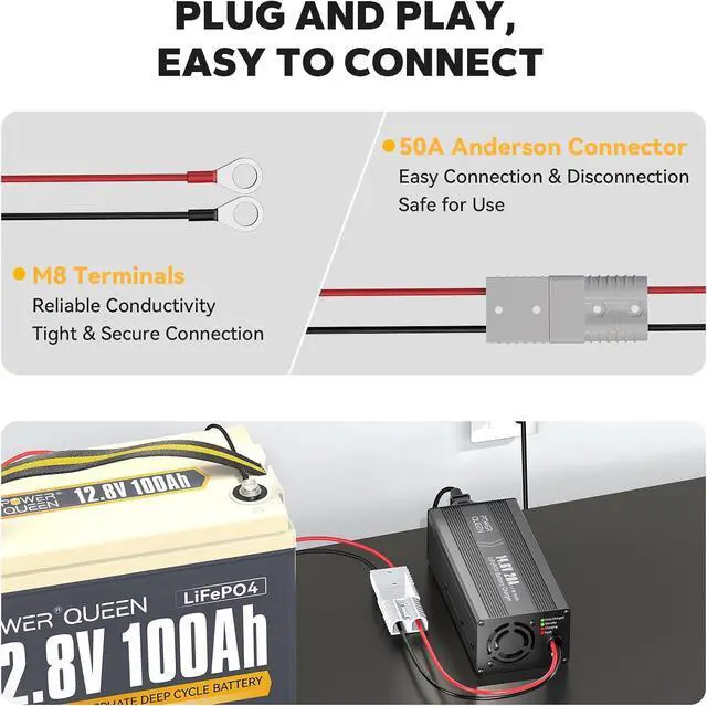Alt view image 2 of 7 - 14.6V 20A LiFePO4 Battery Charger, 2-Stage Automatic Smart Battery Charger and Maintenance, LiFePO4 Lithium Batteries Charger, Suitable for 12V (12.8V) Lipo Lithium Iron Phosphate Battery