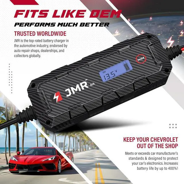 Alt view image 3 of 7 - JMR Battery Charger for Chevrolet Corvette Camaro Silverado Traverse Colorado Equinox Blazer Malibu Trax Spark All Models Trickle Charger Conditioner Maintainer (No Lithium Mode)