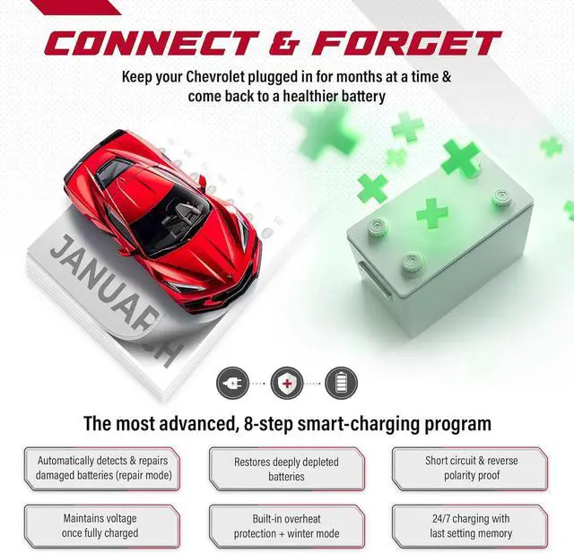 Alt view image 4 of 7 - JMR Battery Charger for Chevrolet Corvette Camaro Silverado Traverse Colorado Equinox Blazer Malibu Trax Spark All Models Trickle Charger Conditioner Maintainer (No Lithium Mode)