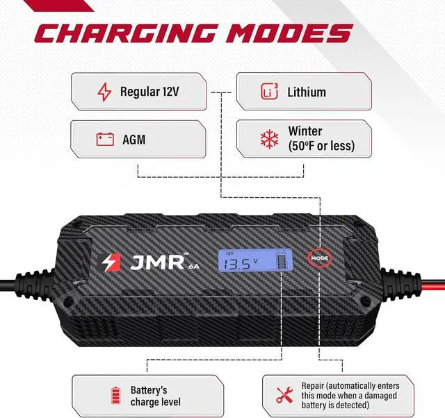 Alt view image 7 of 7 - JMR Battery Charger for Chevrolet Corvette Camaro Silverado Traverse Colorado Equinox Blazer Malibu Trax Spark All Models Trickle Charger Conditioner Maintainer (No Lithium Mode)