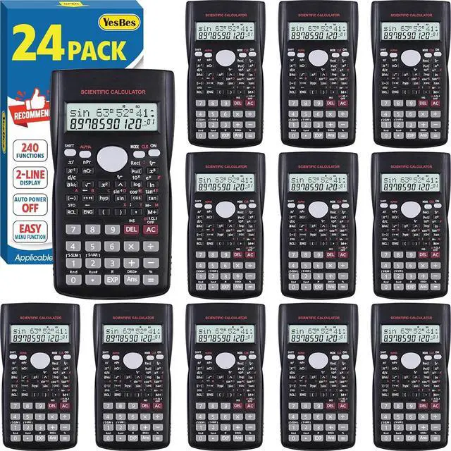 Main image of 24 Pack Scientific Calculators Bulk, 2-Line Large Screen Display 240 Functions Scientific Calculators for Students, Math Algebra Fraction Calculator for High School College School