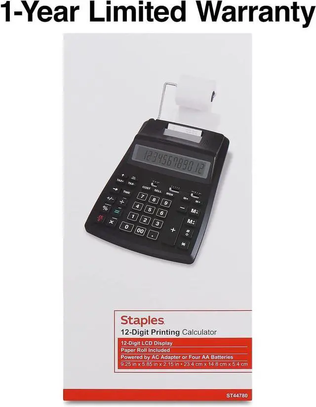 Alt view image 5 of 5 - Staples  TR44780 TR44780 12-Digit Desktop Printing Calculator, Black