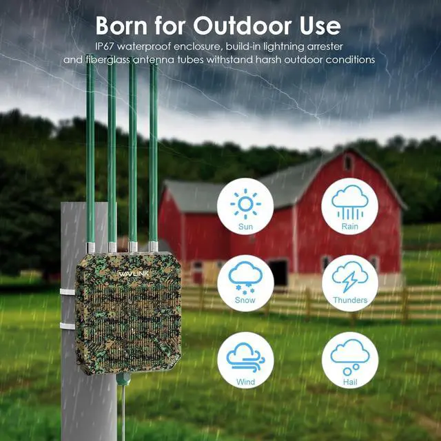 Alt view image 2 of 7 - AX3000 Outdoor WiFi 6 Extender Long Range, WiFi 6 Outdoor Wireless Access Point, Support Active PoE, 4x8dBi Antennas,Outdoor WiFi Solution,IP67,Up to 128 Devices for Farm,Yard,RV,Campsite,Park