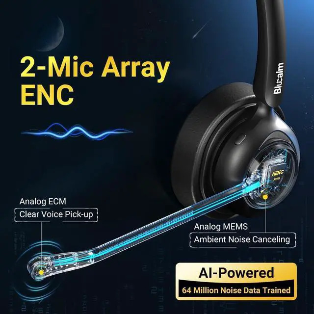 Alt view image 3 of 7 - Business V5.4 Wireless Headset with Charging Base, Computer Headset with Mic & 2.4 G USB Dongle for PC/Phone Work, Wireless Headphones with Noise-Cancelling Mic for Office, WFH, Teams, Zoom