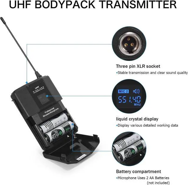 Alt view image 4 of 7 - UHF Wireless Microphone System Cordless Lapel/Headset/Lavalier Mic(4 Bodypacks), Fixed Frequency, Long Range 400ft, Ideal for Party Church Conference Speech