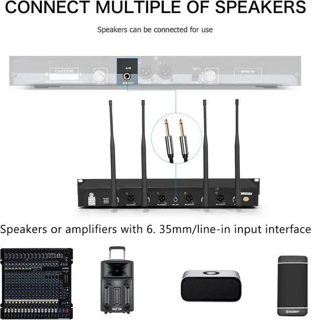 Alt view image 6 of 7 - UHF Wireless Microphone System Cordless Lapel/Headset/Lavalier Mic(4 Bodypacks), Fixed Frequency, Long Range 400ft, Ideal for Party Church Conference Speech