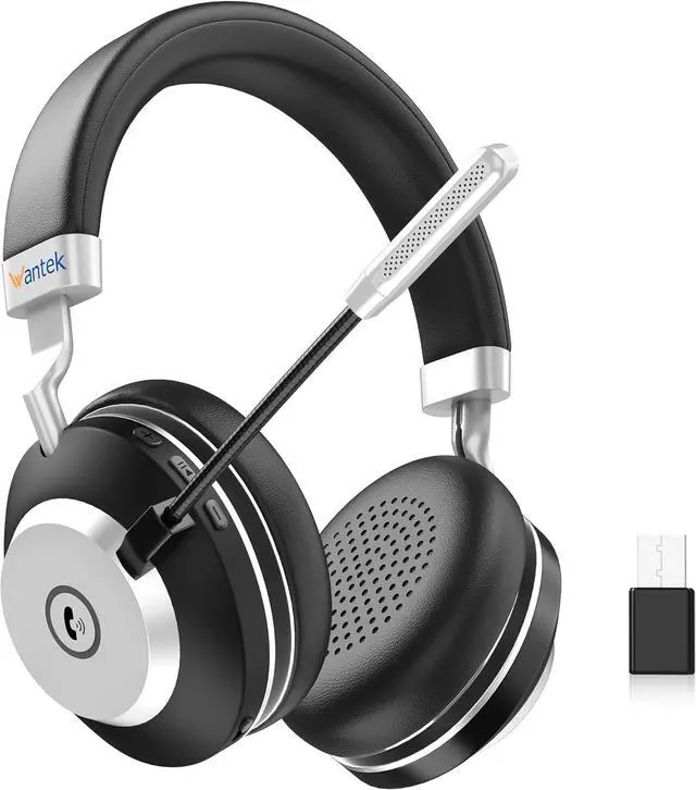 Main image of Wireless Headset with Mic - USB & Bluetooth AI Noise Cancelling Mute Button 50-Hour Battery Life Working Time On-Ear Headset Adjustable Microphone for Home/Office/Car