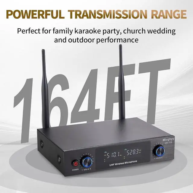 Alt view image 5 of 7 - Wireless Microphones System with UHF Headset/Lavalier Lapel Mics, Bodypack Transmitter, 2 x 50 Channels, 164ft Range for Church Conference Performance Singing Karaoke PA Speaker Mixer