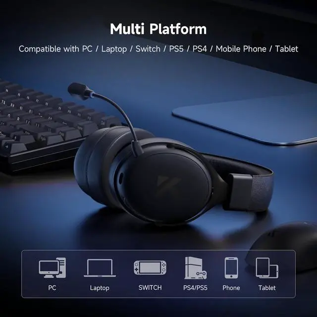 Alt view image 7 of 7 - V9 PRO Wireless Gaming Headset 7.1 Surround Sound for PS5 PS4 PC SWITCH TOPSPEED Gaming Headphones with Noise Canceling Mic, 250Hr Battery, Low 15ms Latency, Lightweight, BT 5.3 FPS Games Black