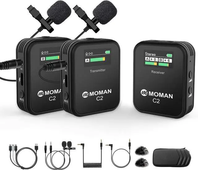 Main image of Wireless Lavalier Microphone C2X, 2.4G Dual Transmitter Lapel Mic 656FT 8H for Online Class Vlog Stream YouTube for Camera Smartphone Tablet (C2X Dual)
