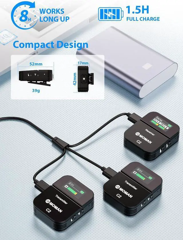 Alt view image 5 of 6 - Wireless Lavalier Microphone C2X, 2.4G Dual Transmitter Lapel Mic 656FT 8H for Online Class Vlog Stream YouTube for Camera Smartphone Tablet (C2X Dual)