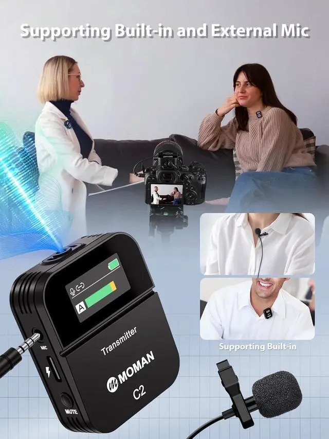 Alt view image 4 of 6 - Wireless Lavalier Microphone C2X, 2.4G Dual Transmitter Lapel Mic 656FT 8H for Online Class Vlog Stream YouTube for Camera Smartphone Tablet (C2X Dual)