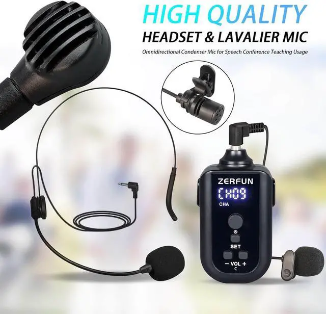Alt view image 5 of 7 - 4 Channel Rechargeable Wireless Microphone System, Pro UHF Metal Headset Lavalier Lapel Cordless Mics Handheld for Karaoke Singing Church with VOL Control, 4x50 Adjustable Frequency(G8)