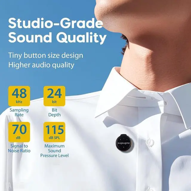 Alt view image 2 of 7 - Wireless Lavalier Microphone for iPhone/Android/Laptop with Lightning/USB-C Plug, 48KHz/24Bit, Noise Cancellation, 100 Meters Transmission Range, 30h Battery for Video Recording, Streaming