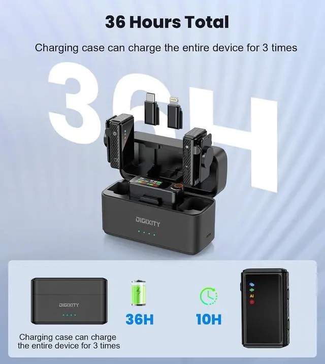 Alt view image 6 of 7 - Wireless Lavalier Microphone for iPhone/Android/Camera/PC,AI Noise Canceling Clip-On Mic with Charging Case- Magnetic Dual Mics for Podcast, Vlog, Interview & Video Recording  492Ft Range