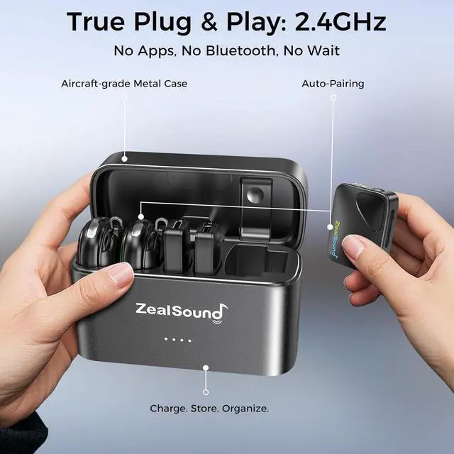 Alt view image 4 of 7 - Wireless Lavalier Microphone for iPhone, iPad, Android, Camera, PC  Pro 2.4GHz Mic with Noise Reduction, 40H Battery, 1000ft Range, Charging Case & Magnetic Clip  for Video, Podcast, Vlog