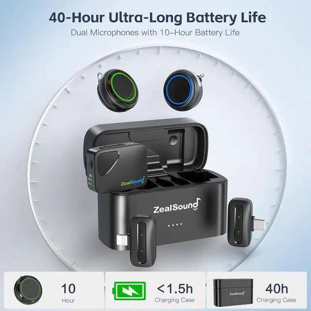 Alt view image 7 of 7 - Wireless Lavalier Microphone for iPhone, iPad, Android, Camera, PC  Pro 2.4GHz Mic with Noise Reduction, 40H Battery, 1000ft Range, Charging Case & Magnetic Clip  for Video, Podcast, Vlog