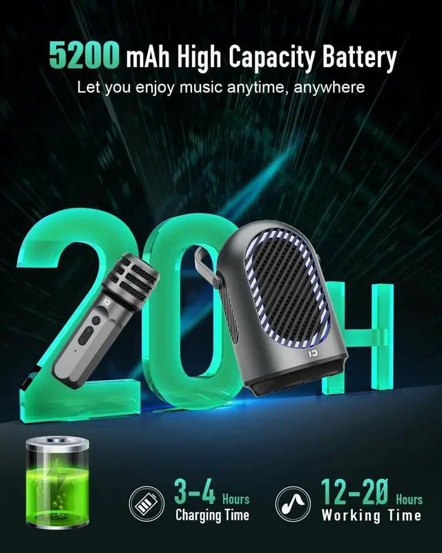 Alt view image 3 of 7 - Voice Amplifier with Wireless Microphones, 35W Portable Microphones with Speaker, Bluetooth Speaker PA System Karaoke Machine for Home Outdoor, Support TF/AUX/USB F10