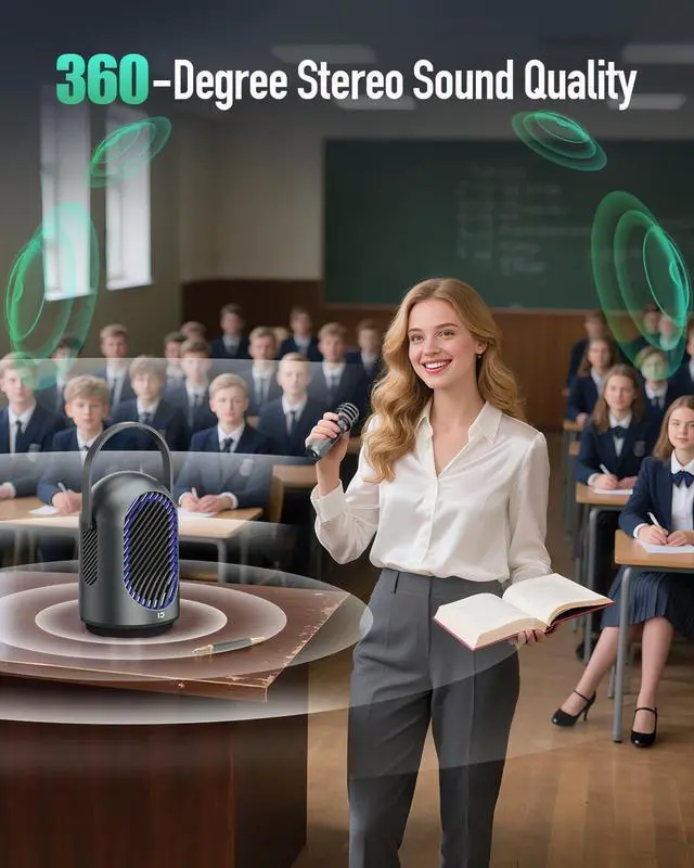 Alt view image 5 of 7 - Voice Amplifier with Wireless Microphones, 35W Portable Microphones with Speaker, Bluetooth Speaker PA System Karaoke Machine for Home Outdoor, Support TF/AUX/USB F10