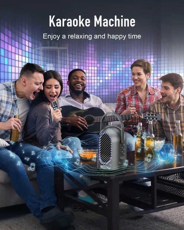 Alt view image 7 of 7 - Voice Amplifier with Wireless Microphones, 35W Portable Microphones with Speaker, Bluetooth Speaker PA System Karaoke Machine for Home Outdoor, Support TF/AUX/USB F10