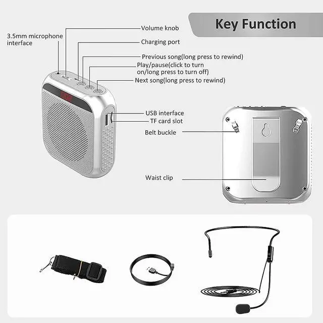Alt view image 2 of 7 - Portable Voice Amplifier for Teachers,Rechargeable Portable Microphone with Speaker,Wired Microphone,Pa System for Outdoors, Teaching, Meeting, Tour Guide, Yoga(5PCS,White)