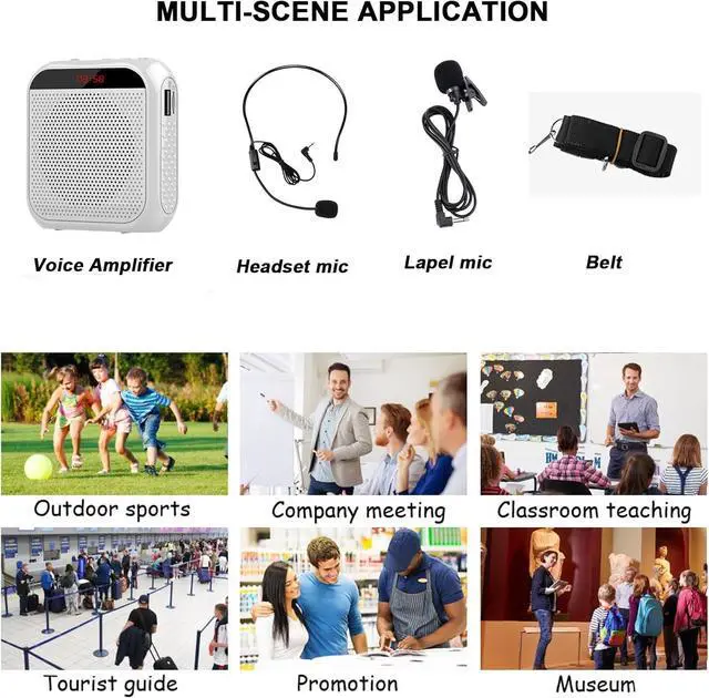 Alt view image 7 of 7 - Portable Voice Amplifier for Teachers,Rechargeable Portable Microphone with Speaker,Wired Microphone,Pa System for Outdoors, Teaching, Meeting, Tour Guide, Yoga(5PCS,White)