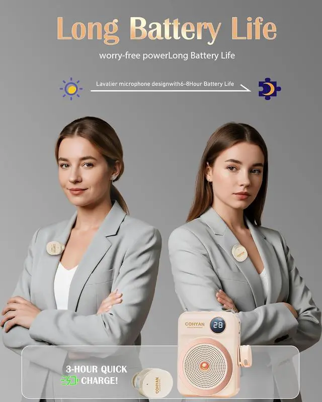 Alt view image 4 of 6 - Voice Amplifier for Teachers with Wireless Lavalier Lapel Microphone Portable Bluetooth Microphone & Speaker, Rechargeable Bullhorn Megaphone for Classroom, Meetings, Yoga, Training, Tour Guides