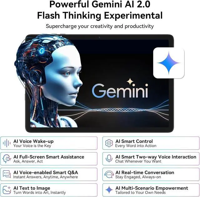 Alt view image 3 of 7 - Tablet 2025 Latest Android 15 Tablets with 10.1 Inch Incell Display, 24GB RAM 256GB ROM /2TB TF, Gemini AI, T606 Octa-Core+8MP Camera, 5000mAh, Widevine L1, 2 in 1 Tablets with Keyboard Mouse Stylus