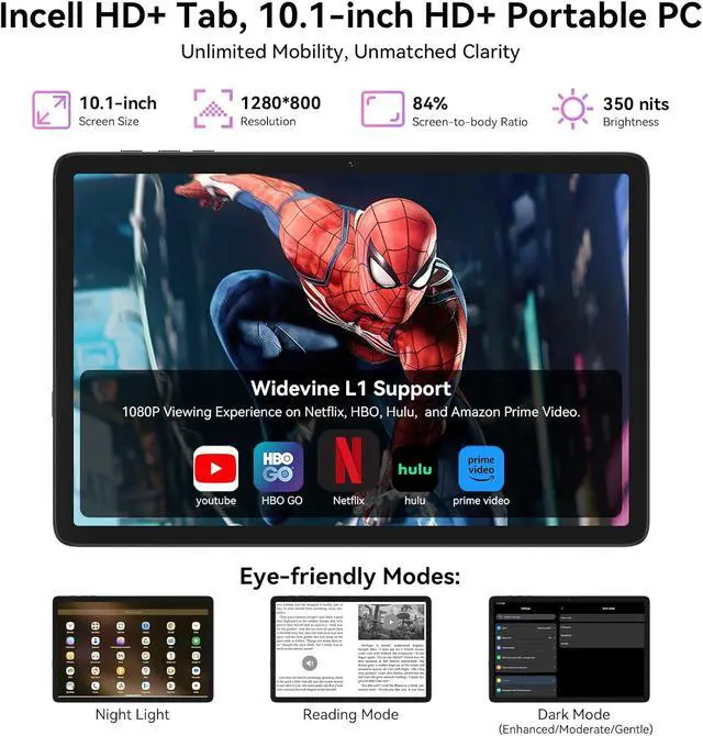Alt view image 4 of 7 - Tablet 2025 Latest Android 15 Tablets with 10.1 Inch Incell Display, 24GB RAM 256GB ROM /2TB TF, Gemini AI, T606 Octa-Core+8MP Camera, 5000mAh, Widevine L1, 2 in 1 Tablets with Keyboard Mouse Stylus