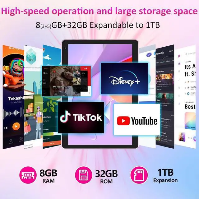 Alt view image 3 of 7 - 10 inch Android 15 Tablet, 8GB RAM 32GB ROM Powerful Quad-core CPU, 1280*800 Resolution Screen Tablet PC, 8MP Camera, 6000mAh Battery Computer, 2 in 1 Tablets with Keyboard, Case, Mouse, Stylus Laptop