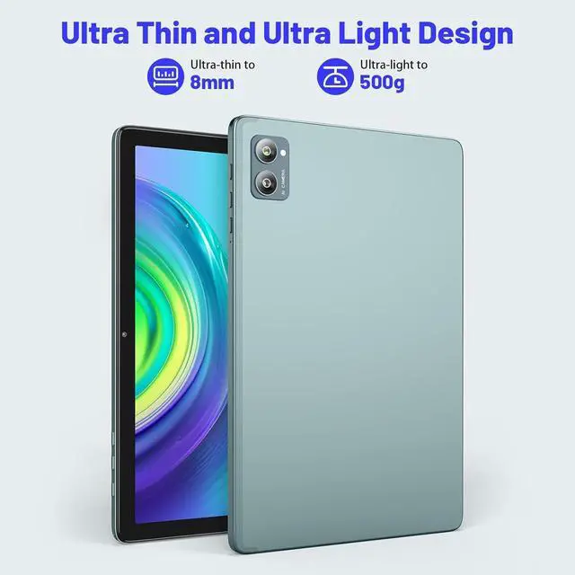 Alt view image 7 of 7 - 10.1 inch Android Tablet Computer, Android 14 Tablet, 6800mAh Battery, 1280 * 800 IPS, 8(4+4GB) RAM+128GB ROM+512GB Expand,WiFi, Bluetooth 5.0, GPS, Dual Camera, Split Screen Support, Light Blue