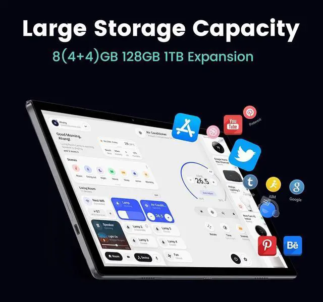 Alt view image 4 of 7 - Tablet 10.1 inch, Android 14 Tablet, 8GB 128G Computer Tablets, Octa Core Processor 6000mAh Battery, 1280x800 IPS Touch Screen, 5+8MP Dual Camera, Bluetooth,GMS, WiFi (Gray)