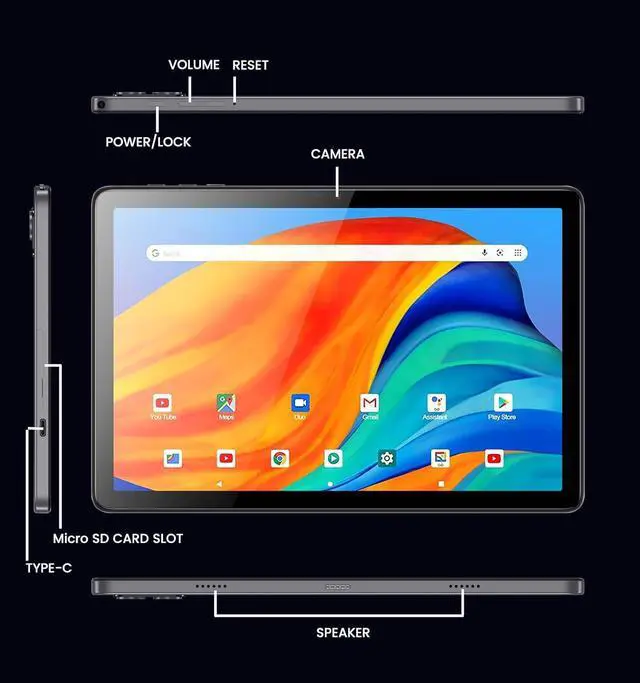 Alt view image 7 of 7 - Tablet 10.1 inch, Android 14 Tablet, 8GB 128G Computer Tablets, Octa Core Processor 6000mAh Battery, 1280x800 IPS Touch Screen, 5+8MP Dual Camera, Bluetooth,GMS, WiFi (Gray)
