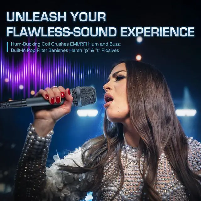 Alt view image 2 of 6 - AC-900 XLR Wired Vocal Microphone  Dynamic Supercardioid Mic with Dual-Engine AHNC Noise Cancelling Tech for Singing, Karaoke, Stage & Studio, Includes Mic Clip & 14.8ft XLR Cable - Gray