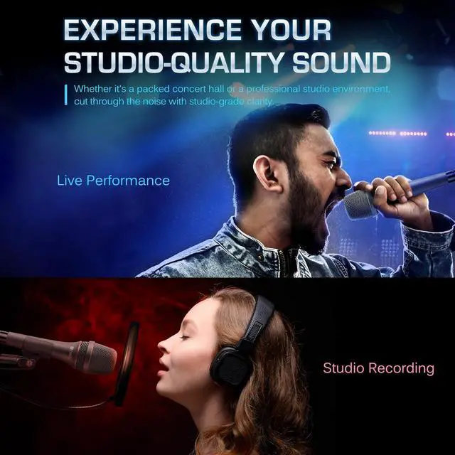 Alt view image 3 of 6 - AC-900 XLR Wired Vocal Microphone  Dynamic Supercardioid Mic with Dual-Engine AHNC Noise Cancelling Tech for Singing, Karaoke, Stage & Studio, Includes Mic Clip & 14.8ft XLR Cable - Gray