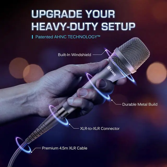 Alt view image 6 of 6 - AC-900 XLR Wired Vocal Microphone  Dynamic Supercardioid Mic with Dual-Engine AHNC Noise Cancelling Tech for Singing, Karaoke, Stage & Studio, Includes Mic Clip & 14.8ft XLR Cable - Gray