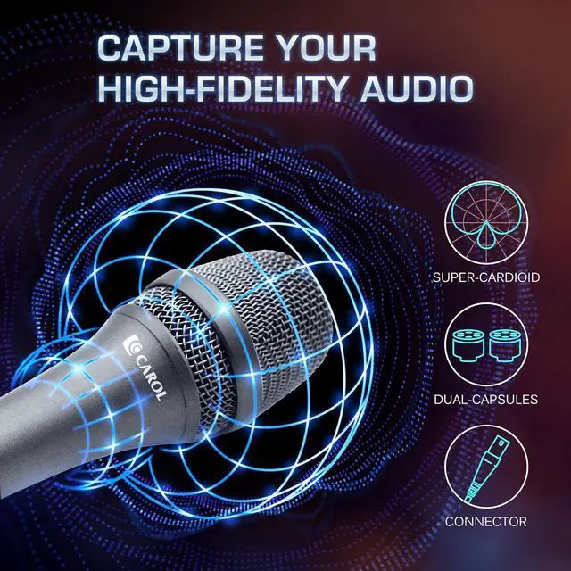 Alt view image 5 of 6 - AC-900 XLR Wired Vocal Microphone  Dynamic Supercardioid Mic with Dual-Engine AHNC Noise Cancelling Tech for Singing, Karaoke, Stage & Studio, Includes Mic Clip & 14.8ft XLR Cable - Gray