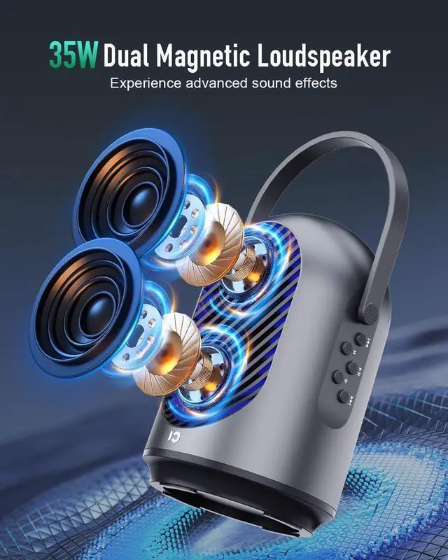 Alt view image 6 of 7 - Voice Amplifier with Wireless Microphones, 35W Portable Microphones with Speaker, Bluetooth Speaker PA System Karaoke Machine for Home Outdoor, Support TF/AUX/USB F10