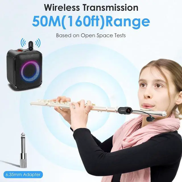 Alt view image 2 of 7 - UHF Wireless Flute Microphone System: Wind Music Instruments Microphone Receiver and Transmitter, 160ft Range with Digital Screen, for Flute, Piccolo, Clarinet