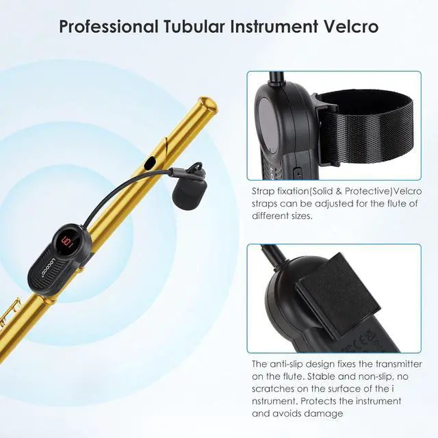 Alt view image 3 of 7 - UHF Wireless Flute Microphone System: Wind Music Instruments Microphone Receiver and Transmitter, 160ft Range with Digital Screen, for Flute, Piccolo, Clarinet