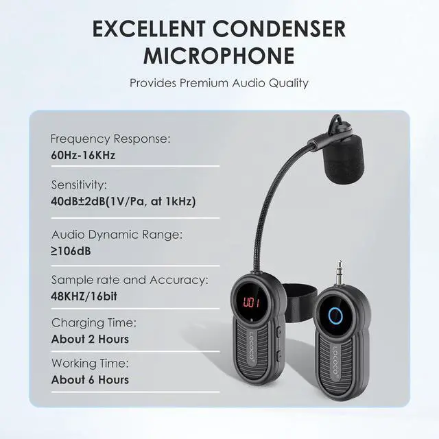 Alt view image 4 of 7 - UHF Wireless Flute Microphone System: Wind Music Instruments Microphone Receiver and Transmitter, 160ft Range with Digital Screen, for Flute, Piccolo, Clarinet