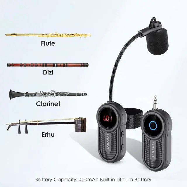 Alt view image 6 of 7 - UHF Wireless Flute Microphone System: Wind Music Instruments Microphone Receiver and Transmitter, 160ft Range with Digital Screen, for Flute, Piccolo, Clarinet