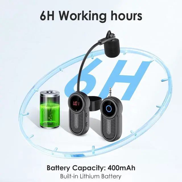 Alt view image 7 of 7 - UHF Wireless Flute Microphone System: Wind Music Instruments Microphone Receiver and Transmitter, 160ft Range with Digital Screen, for Flute, Piccolo, Clarinet