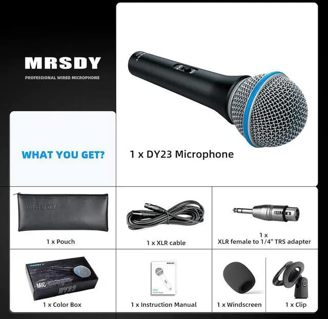 Alt view image 2 of 7 - Vocal Dynamic Microphone, Metal Handheld Wired Microphone for Singing, Mic Suitable for Karaoke and Recording, with On/Off Switch and 16.4ft XLR Cable